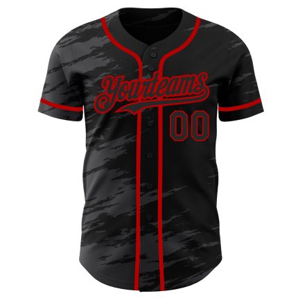 Personalized Red Splash Ink Baseball Jersey - Black Steel Gray Design Personalized Black Steel Gray Splash Ink Red Baseball