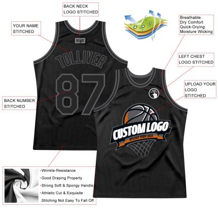 Personalized Black Steel Gray Basketball Jersey - Custom Throwback Style Personalized Black Steel Gray Throwback Basketball