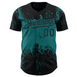 Personalized Black Teal 3D Abstract Splatter Grunge Art Design Baseball Jersey Personalized Black Teal 3D Abstract Splatter