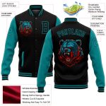 Personalized 3D Black Teal Varsity Letterman Bomber Jacket - Full-Snap Design Personalized Black Teal 3D Bomber Full-Snap