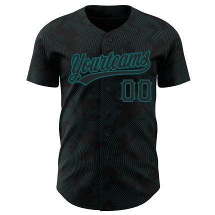 Personalized 3D Curve Lines Black Teal Baseball Jersey - Custom Mens Sports Apparel Personalized Black Teal 3D Curve Lines