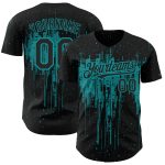 Personalized 3D Dripping Splatter Art Black Teal Baseball Jersey Personalized Black Teal 3D Dripping Splatter Art Baseball