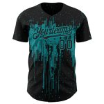 Personalized 3D Dripping Splatter Art Black Teal Baseball Jersey Personalized Black Teal 3D Dripping Splatter Art Baseball