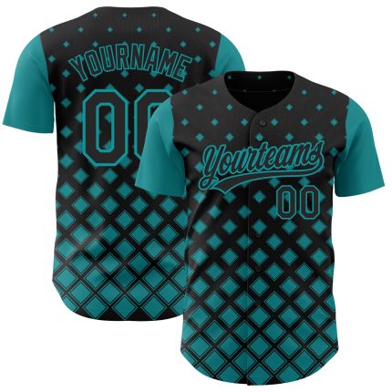 Custom 3D Geometric Shapes Baseball Jersey in Black Teal - Unique Personalized Sportswear Personalized Black Teal 3D Geometric