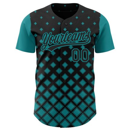Custom 3D Geometric Shapes Baseball Jersey in Black Teal - Unique Personalized Sportswear Personalized Black Teal 3D Geometric