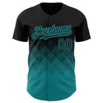 Custom Black Teal 3D Gradient Baseball Jersey with Square Shapes Design Personalized Black Teal 3D Gradient Square Shapes