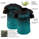 Custom Black Teal 3D Gradient Baseball Jersey with Square Shapes Design Personalized Black Teal 3D Gradient Square Shapes