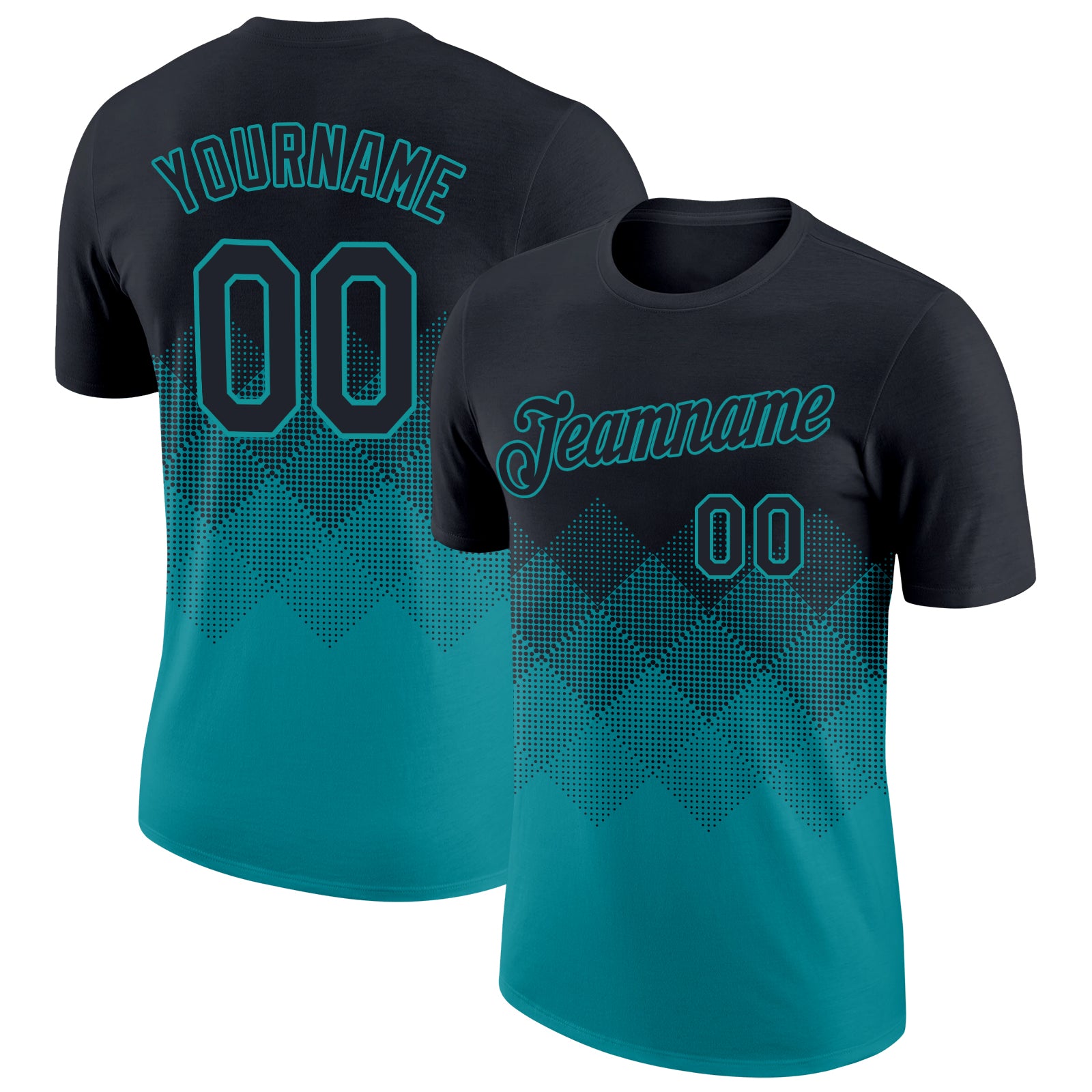 Personalized 3D Gradient Black Teal T-Shirt for Men and Women - Performance Activewear Personalized Black Teal 3D Gradient