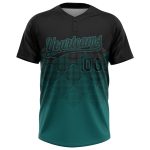 Personalized Black Teal Softball Jersey Unisex 3D Gradient Square Shapes Two-Button Design Personalized Black Teal 3D Gradient