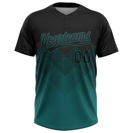 Personalized Black Teal Softball Jersey Unisex 3D Gradient Square Shapes Two-Button Design Personalized Black Teal 3D Gradient