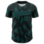 Personalized Black Teal 3D Baseball Jersey with Halftone Dots Design Personalized Black Teal 3D Halftone Dots Baseball Jersey