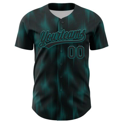 Personalized Black Teal 3D Baseball Jersey with Halftone Dots Design Personalized Black Teal 3D Halftone Dots Baseball Jersey