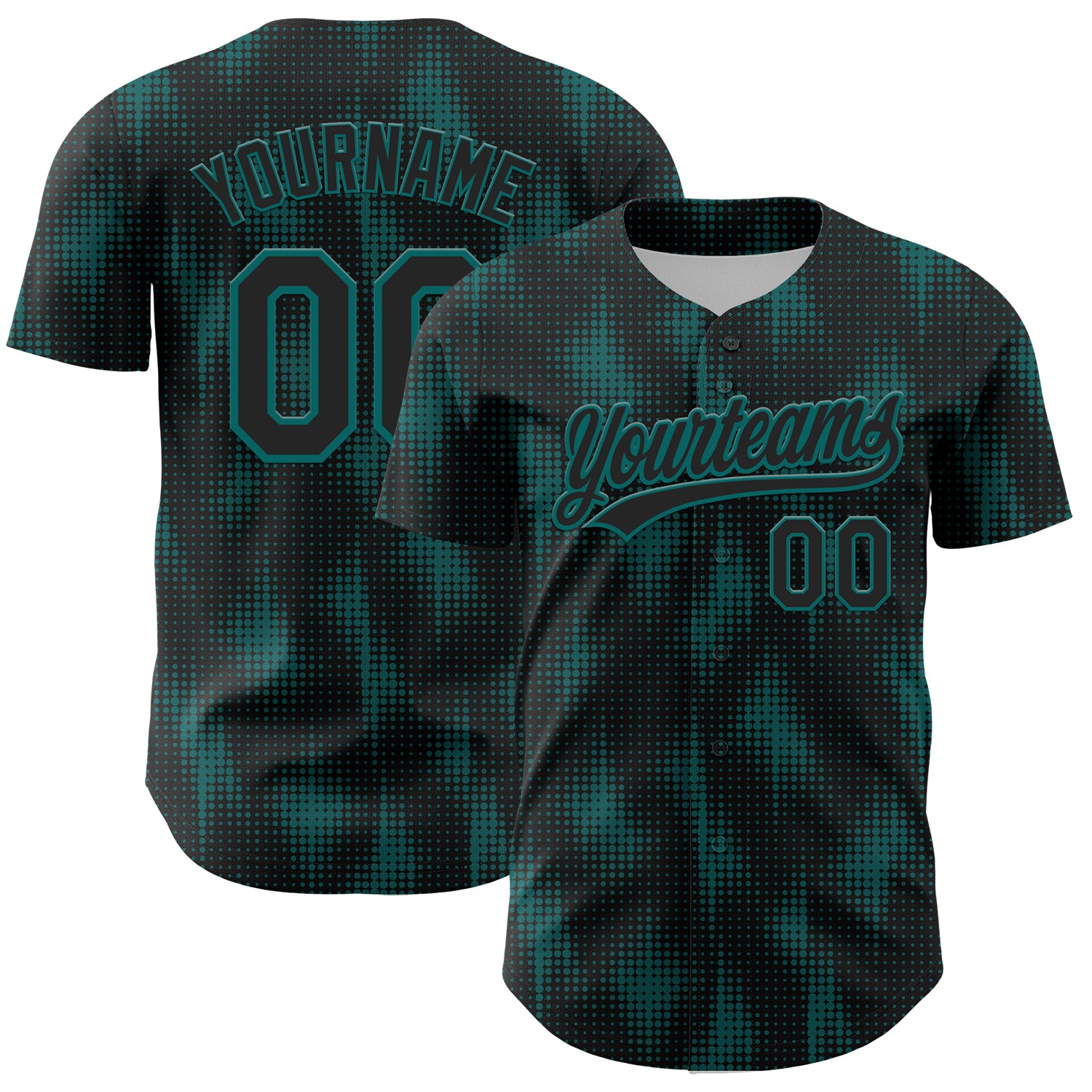 Personalized Black Teal 3D Baseball Jersey with Halftone Dots Design Personalized Black Teal 3D Halftone Dots Baseball Jersey