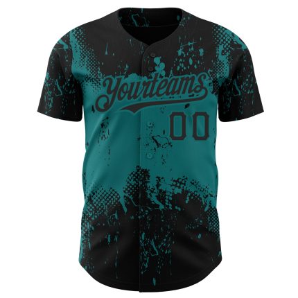 Custom Name & Number Abstract Grunge Art Baseball Jersey - Personalized Black Teal 3D Pattern Design Team Apparel Personalized