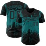 Custom Name & Number Abstract Grunge Art Baseball Jersey - Personalized Black Teal 3D Pattern Design Team Apparel Personalized