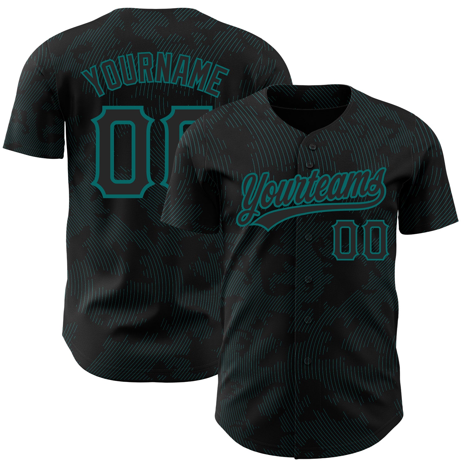 Custom Name and Number Authentic Baseball Jersey with Personalized Black Teal 3D Pattern Curve Lines Design Personalized