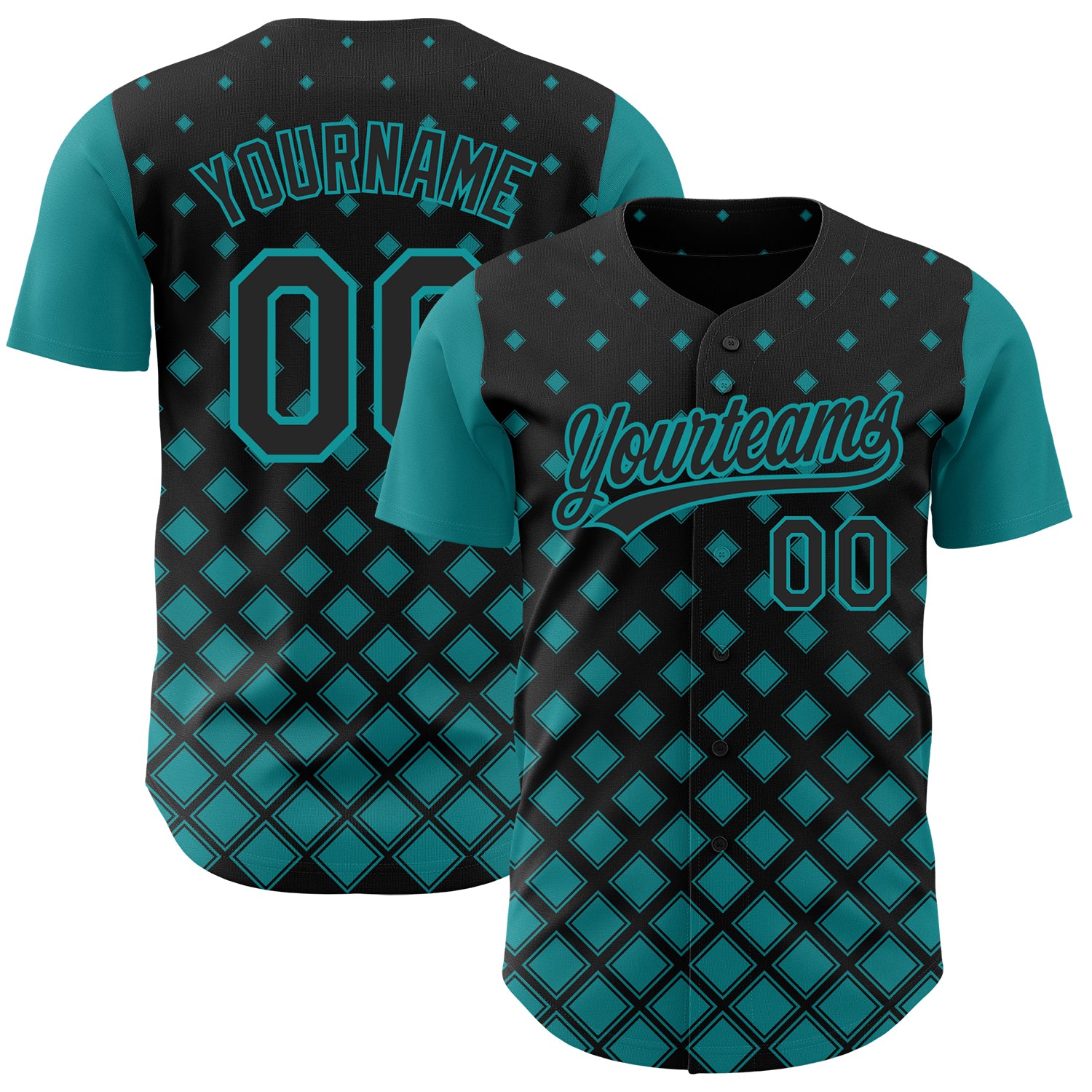 Custom Name and Number Authentic Baseball Jersey with Personalized Black Teal 3D Geometric Pattern Design Personalized Black