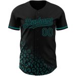 Custom Name and Number Leopard Print Baseball Jersey Black Teal 3D Pattern Fade Fashion Design Personalized Black Teal 3D