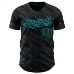 Custom Name and Number Personalized Black Teal Baseball Jersey with 3D Pattern Slant Lines Design Personalized Black Teal