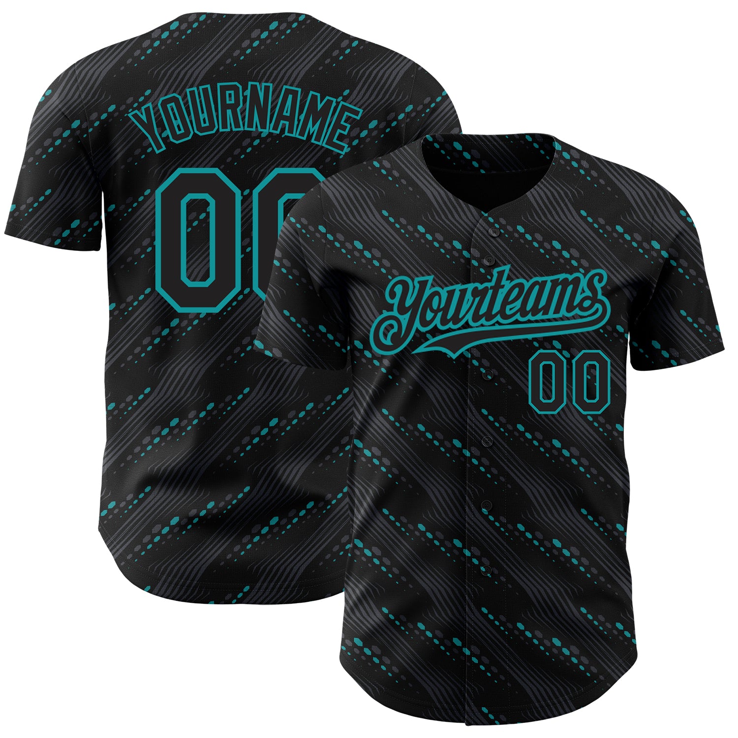 Custom Name and Number Personalized Black Teal Baseball Jersey with 3D Pattern Slant Lines Design Personalized Black Teal