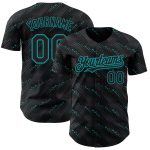 Personalized Black Teal 3D Baseball Jersey with Slant Lines Design Personalized Black Teal 3D Slant Lines Baseball Jersey