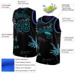 Personalized 3D Tropical Palm Trees Basketball Jersey Black Teal Design Personalized Black Teal 3D Tropical Hawaii Palm Trees