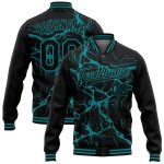 Personalized Black Teal Abstract 3D Bomber Varsity Letterman Jacket Personalized Black Teal Abstract Network 3D Bomber Full-Snap