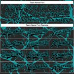 Custom Team Name Number Bomber Jacket 3D Black Teal Abstract Network Pattern Full-Snap Varsity Letterman Design Personalized