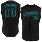 Custom Name and Number Personalized Black Teal Baseball Jersey - Authentic Sleeveless Team Apparel Personalized Black Teal