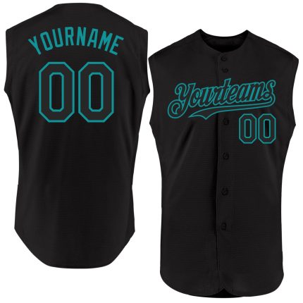 Custom Name and Number Personalized Black Teal Baseball Jersey - Authentic Sleeveless Team Apparel Personalized Black Teal