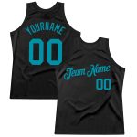 Personalized Authentic Black Teal Basketball Jersey - Custom Throwback Style Personalized Black Teal Authentic Throwback