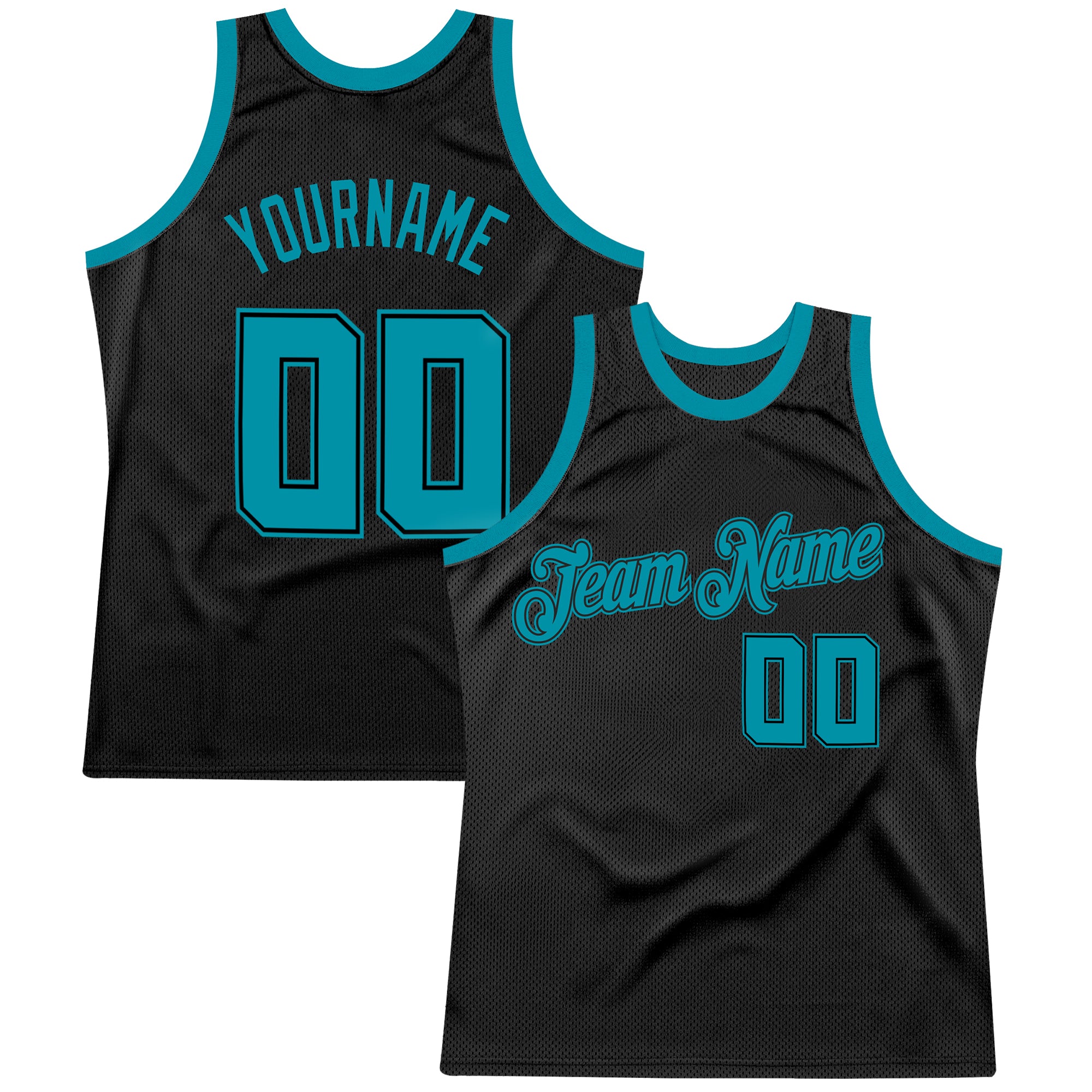 Custom Personalized Basketball Jersey - Black Teal Authentic Throwback with Team Name and Number Personalized Black Teal
