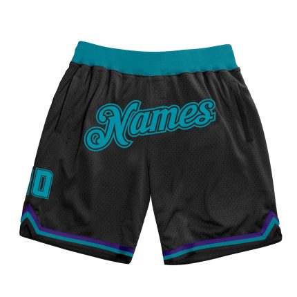 Custom Name and Number Basketball Shorts - Personalized Teal and Black Authentic Throwback Team Gear Personalized Black Teal-Black