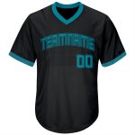 Personalized Teal Black Baseball Jersey Shirt - Throwback Rib-Knit Design Personalized Black Teal-Black Throwback Rib-Knit