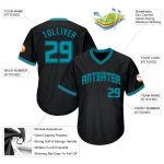 Personalized Teal Black Baseball Jersey Shirt - Throwback Rib-Knit Design Personalized Black Teal-Black Throwback Rib-Knit