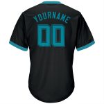 Personalized Teal Black Baseball Jersey Shirt - Throwback Rib-Knit Design Personalized Black Teal-Black Throwback Rib-Knit