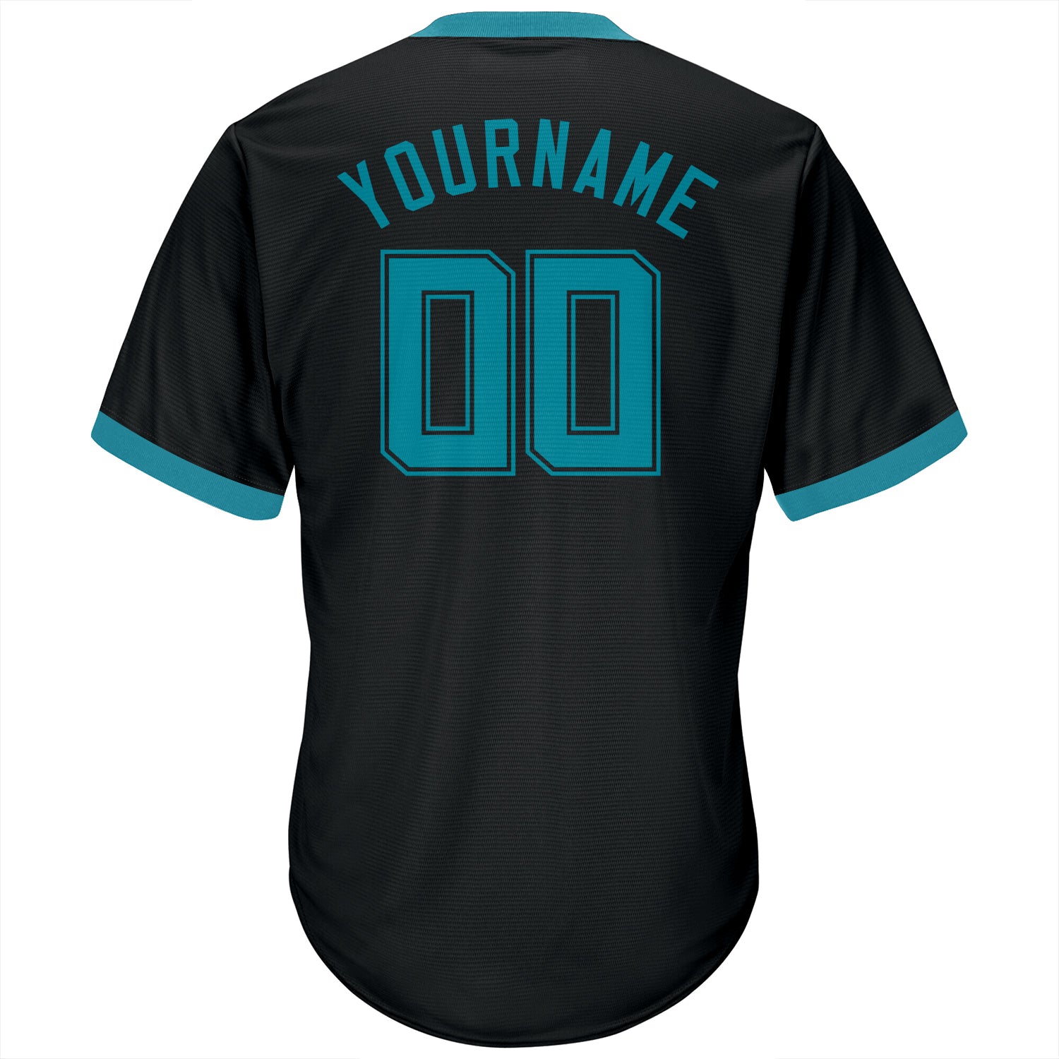 Personalized Black Teal-Black Throwback Rib-Knit Baseball Jersey Shirt Personalized Teal Black Baseball Jersey Shirt - Throwback Rib-Knit Design Personalized Black Teal-Black Throwback Rib-Knit - Image 3