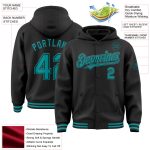 Personalized Black Teal Bomber Varsity Letterman Hoodie Jacket for Men Personalized Black Teal Bomber Full-Snap Varsity Letterman