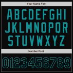Custom Team Name Number Black Teal Varsity Letterman Bomber Jacket - Personalized Full-Snap Design Personalized Black Teal