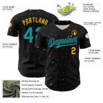 Personalized 3D Confetti Baseball Jersey in Black Teal and Gold Personalized Black Teal-Gold 3D Confetti Baseball Jersey