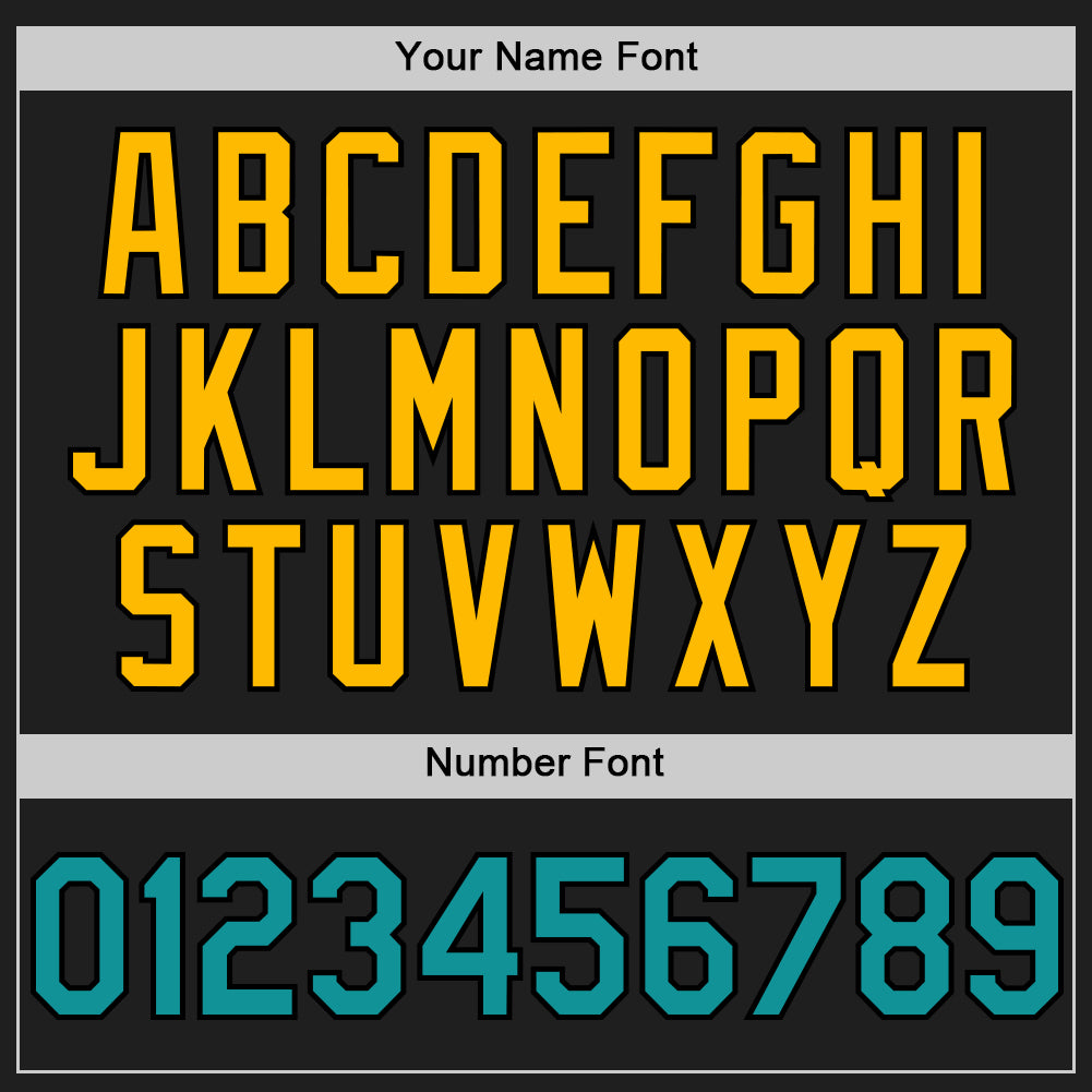 Personalized Black Teal-Gold 3D Confetti Baseball Jersey Personalized 3D Confetti Baseball Jersey in Black Teal and Gold Personalized Black Teal-Gold 3D Confetti Baseball Jersey - Image 5