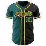Custom Name and Number Personalized Baseball Jersey in Black Teal Gold Gradient Fashion Design Personalized Black Teal-Gold