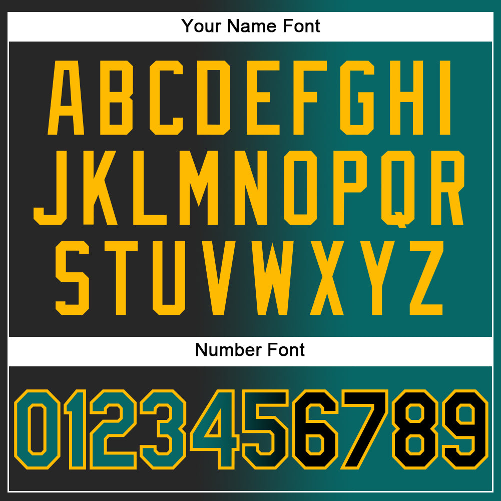 Personalized Black Teal-Gold Authentic Gradient Fashion Baseball Jersey Team Custom Name and Number Custom Name and Number Personalized Baseball Jersey in Black Teal Gold Gradient Fashion Design Personalized Black Teal-Gold - Image 5