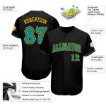 Personalized Black and Teal Gold Baseball Jersey for Men and Women Personalized Black Teal-Gold Baseball Jersey