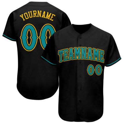 Personalized Black and Teal Gold Baseball Jersey for Men and Women Personalized Black Teal-Gold Baseball Jersey