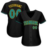 Personalized Black and Teal Gold Baseball Jersey for Men and Women Personalized Black Teal-Gold Baseball Jersey