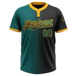 Personalized Unisex Softball Jersey in Black Teal-Gold Gradient, Stylish Two-Button Design Personalized Black Teal-Gold Gradient