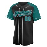 Custom Name and Number Personalized Baseball Jersey - Black Teal-Gray Authentic Raglan Sleeves Personalized Black Teal-Gray