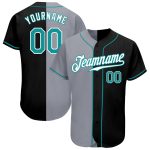 Custom Name Number Baseball Jersey - Personalized Black Teal Gray Split Fashion Design Personalized Black Teal-Gray Authentic
