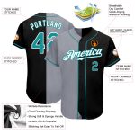 Custom Name Number Baseball Jersey - Personalized Black Teal Gray Split Fashion Design Personalized Black Teal-Gray Authentic